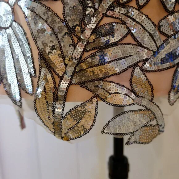 Milly silver and nude sequin leaf cocktail dress Size 6 - Picture 3 of 6